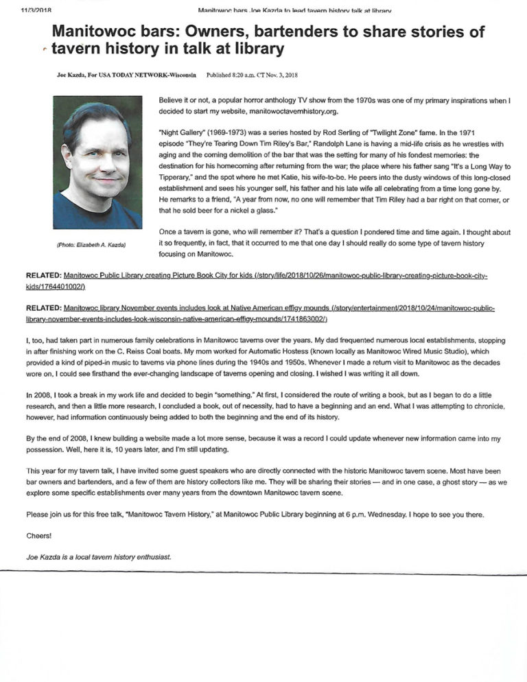 Manitowoc Herald Times Manitowoc Tavern History